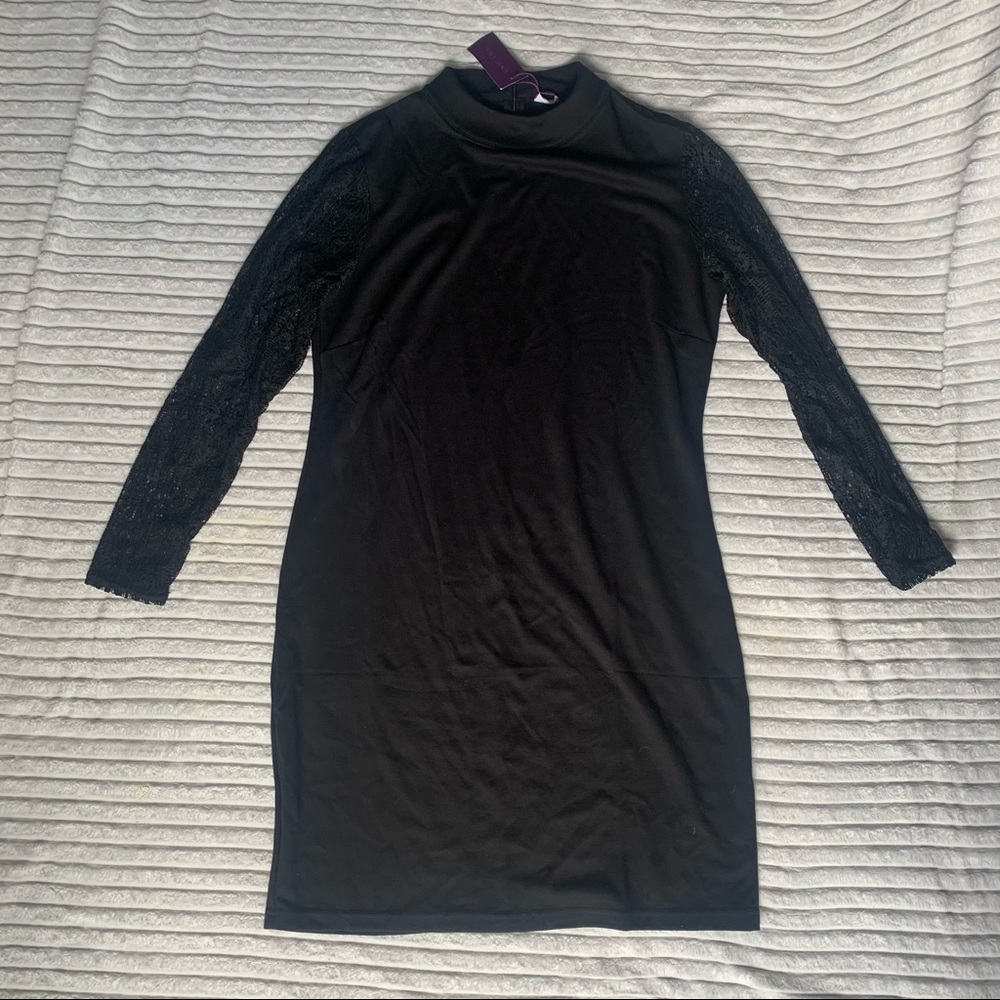 Lascana Black Dress with Lace Sleeves
